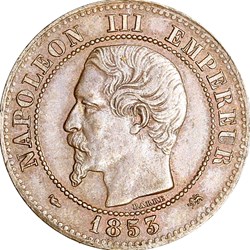 Deux centimes, tête nue, Napoléon III, 1853, petit D, Lyon