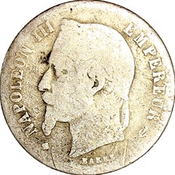 50 centimes, tête laurée, Napoléon III, 1865, Strasbourg