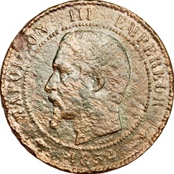 Dix centimes, tête nue, Napoléon III, 1854, Marseille