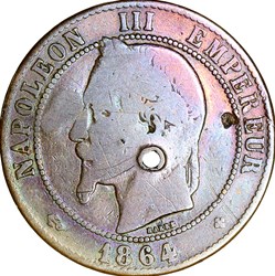Dix centimes, tête laurée, Napoléon III, 1864, Strasbourg