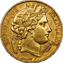 20 francs Cérès, IIe République, 1850, oreille basse, Paris