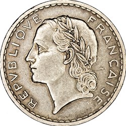 5 francs Lavrillier, nickel, IIIe République, 1935