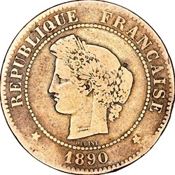 5 centimes Cérès, IIIe République, 1890, Paris