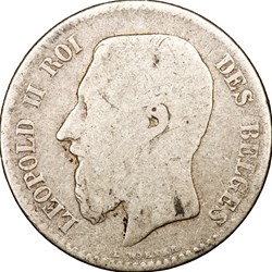 1 franc, légende française, Léopold II de Belgique, 1869