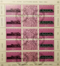 Suisse - Feuillet du centenaire de la ligne du Gothard 1882-1982