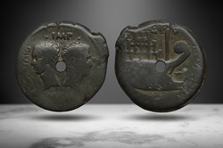 Octavian & Divus Julius AE Dupondius (Portraits/Galley, RPC I 517)