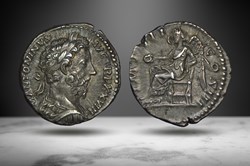 Marcus Aurelius AR Denarius (Victory seated, RIC III 303 var.)