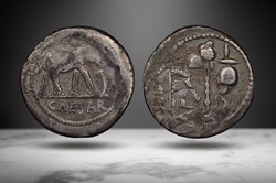 Julius Caesar Denarius (Elephant/implements, RRC 433/1)
