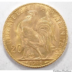 20 francs Coq liberté égalité fraternité 1913