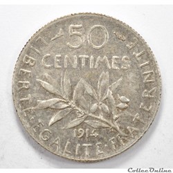 50 centimes	Semeuse	1914