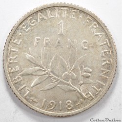 1	Franc	Semeuse	1918