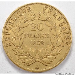 20 franc Napoleon III tete Laurée 1852