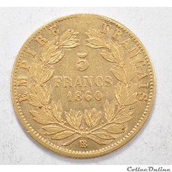 5 franc Napoleon III tete nue 1860