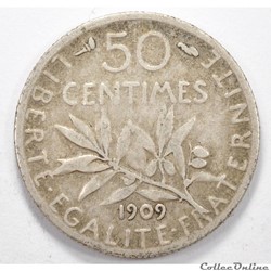 50 centimes	Semeuse	1909