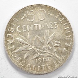 50 centimes	Semeuse	1918