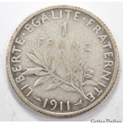 1	Franc	Semeuse	1911