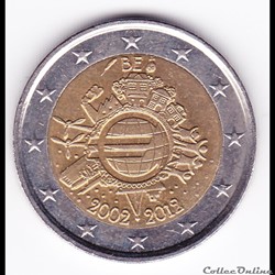 Pièce 2 euros. 10e anniversaire de l'introduction des billets et pièces en euro