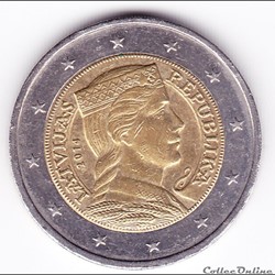 Pièce 2 €. Milda, l'allégorie de la Lettonie.