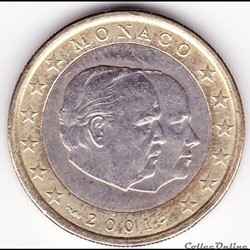 Pièce 1€. Prince Rainier III et du Prince Albert (futur Prince Albert II)