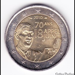 Pièce 2 Euro. 70ième anniversaire de l'appel du 18 Juin