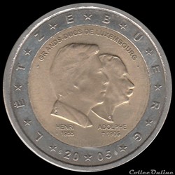 Pièce 2 euros. 50ième anni du Grand-Duc Henri, et 100e anni de la mort du Grand-Duc Adolphe
