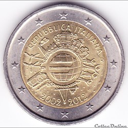 Pièce 2€. 10e anniversaire de la mise en circulation des billets et des pièces en euro