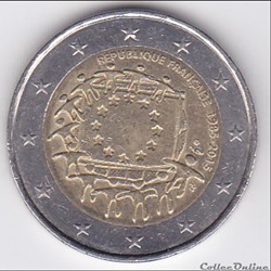 Pièce 2 euros. 30e anniversaire du drapeau européen, pièce française