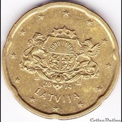 Pièce euros 20cts. Les grandes armoiries de la Lettonie.