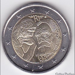 Pièce 2 euros. 100e anniversaire de la mort du sculpteur français Auguste Rodin