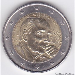 Pièce 2 euros. 100e anniversaire de la naissance du Président François Mitterrand