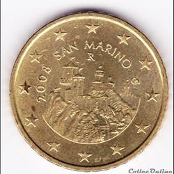 Pièce euro 50ct. Les Trois tours de Saint-Marin (Guaita, Cesta et Montale).