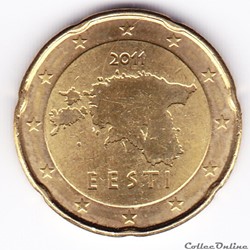 Pièce euros 20cts. Carte de l'Estonie