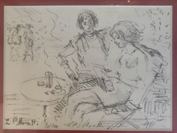 Lithographie originale Couple en Terrasse LP Moretti signée au crayon mumérotée 80/100 année 1971