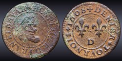CGKL 206.A - Henri IV - Denier tournois 1608 D Lyon
