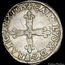 Charles X (1589-1590), la Ligue - Quart d'écu - 1594 T Nantes