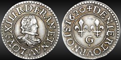 Louis XIII - Essai en argent du denier tournois 1620 G Poitiers