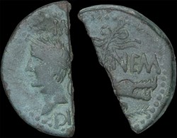 Auguste et Agrippa - Dupondius coupé en 2 (as) - Nîmes