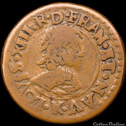 CGKL 284/286 - Louis XIII - Piéfort du Double tournois 1637 K Bordeaux