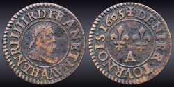 CGKL 224 - Henri IV - Denier tournois 1605/1604 A Paris
