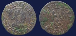 .LOYS. XIII. R. DE. FRAN. ET. NAV. - R / + DOVBLE. TOVRNOIS. 1617
