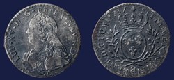LOUIS XV DIT LE BIEN AIMÉ Dixième d'écu dit "aux branches d'olivier"