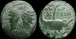 Empire, Auguste et Agrippa, dupondius de Nîmes