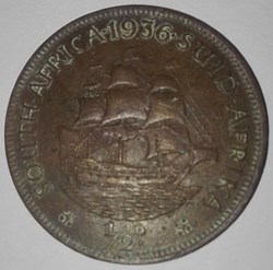 1936 South Africa Suid Africa 1/2D Coin Not Cleaned