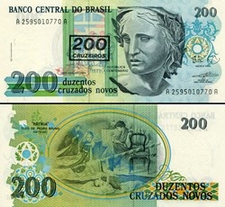 BRÉSIL - PICK 225b - 200 CRUZEIROS SUR 200 CRUZADOS NOVOS - 1991