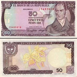 COLOMBIE - PICK 425 b - 50 PESOS DE ORO COLOMBIEN - 1986