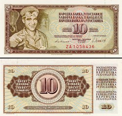 YOUGOSLAVIE - PICK 087br - 10 DINARA - 1981