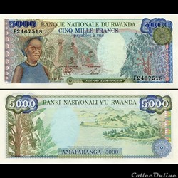 RWANDA - PICK 22 A - 5000 FRANCS - 1988