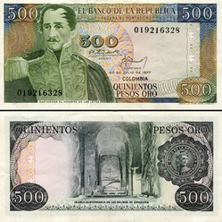 COLOMBIE - PICK 420 a - 500 PESOS DE ORO COLOMBIEN - 1977