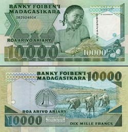 MADAGASCAR - PICK 074b - 10 000 ARIARY - 1988