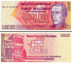 NICARAGUA - PICK 165 a  - 5 000 000 CORDOBAS - 1990